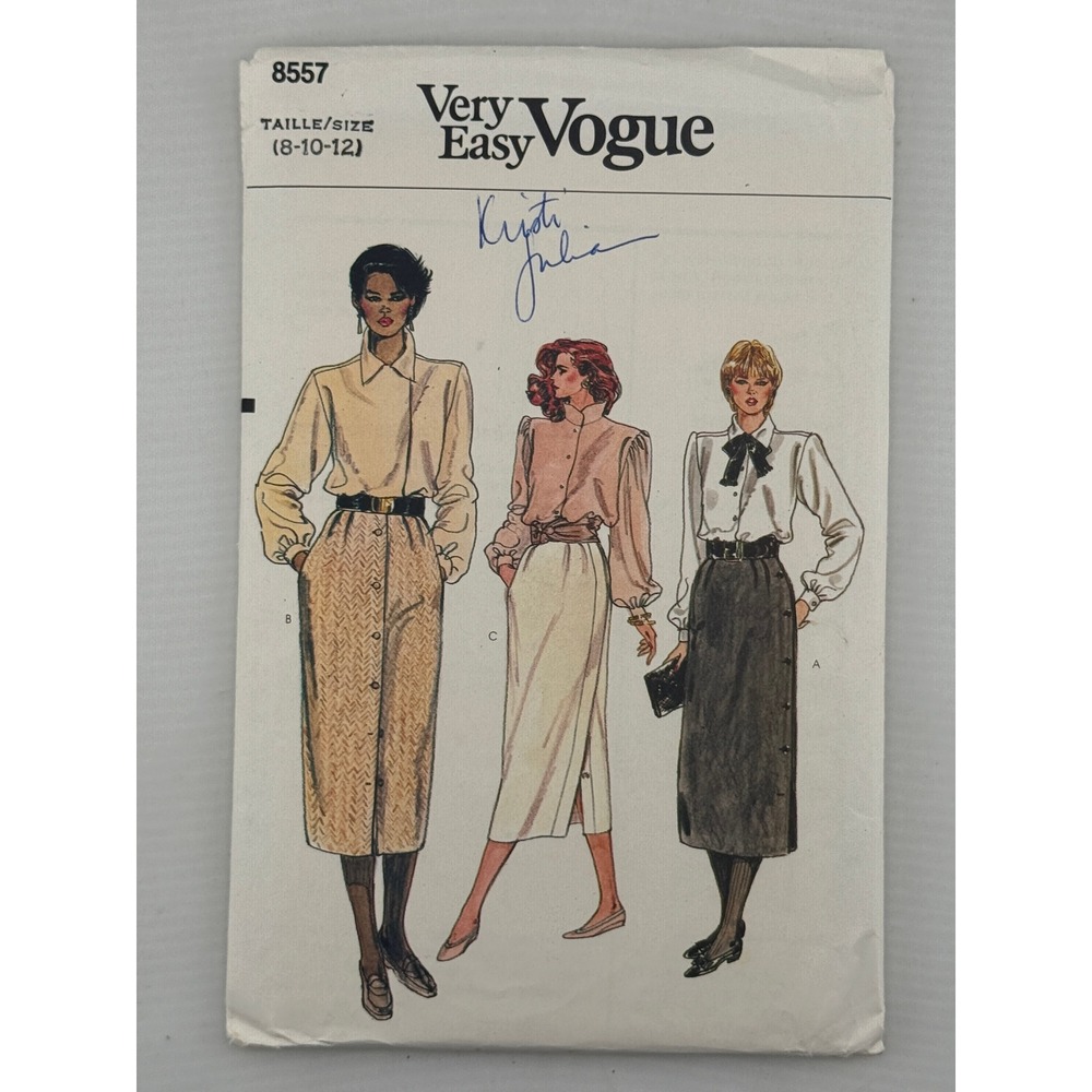 Vogue 8557 Skirt Pattern Women Size 8-10-12 Multi Good Pleated Mid-Calf 80s DIY